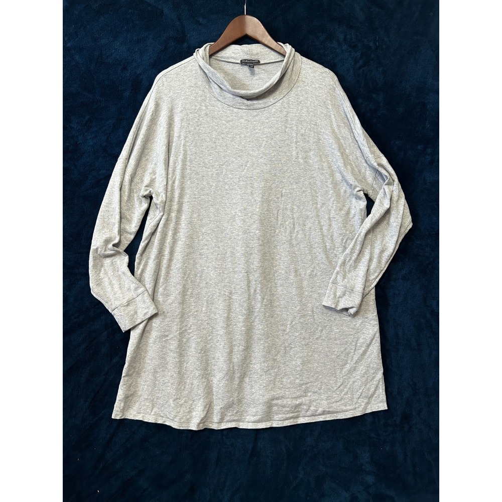 Eileen Fisher Womens Cowl Neck Tunic Top Size L Gray Classic Neutral Lagenlook